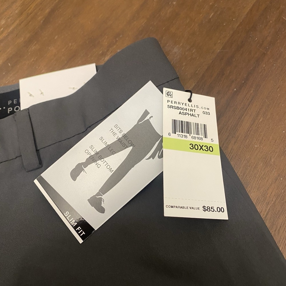 Perry Ellis Portfolio 30x30 Men's Pleated Pants Gray Poly Asphalt NWT - Picture 6 of 16